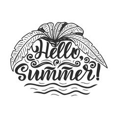 hand drawn lettering about Summer. Isolated calligraphy for travel agency, beach party. Great design for postcard, print or poster.