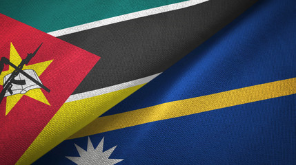 Mozambique and Nauru two flags textile cloth, fabric texture