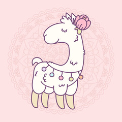 Llama cartoon illustration.