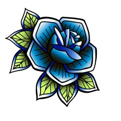 Old tattooing school colored icon with roses symbol isolated vector line art illustration. Oldschool tattoo sticker.