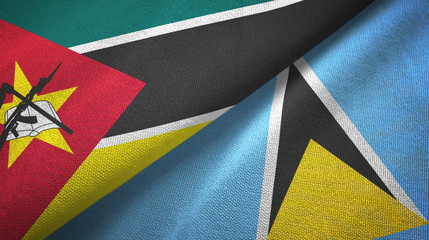 Mozambique and Saint Lucia two flags textile cloth, fabric texture