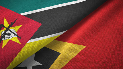 Mozambique and Timor-Leste East Timor two flags textile cloth, fabric texture