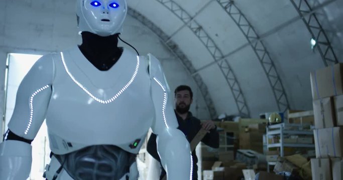 Engineers experimenting with robot