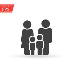 Family icon. Happy family icon in simple figures. two children, dad and mom stand together. Parents with child symbol. The sign of unity, mutual understanding and love in the family.