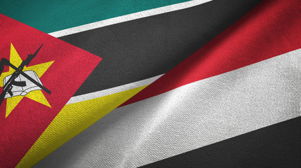 Mozambique and Yemen two flags textile cloth, fabric texture