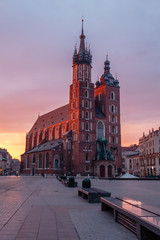 Fototapeta view of the main square of krakow and mariac church at spring obraz
