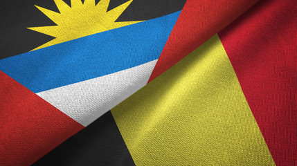 Antigua and Barbuda and Belgium two flags textile cloth, fabric texture 