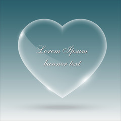Heart , Love symbol. Valentine's Day sign. Favorite icon. A sign of love, faithfulness and compassion. Symbol of charity. Glass banner with shiny lights . Heart transparent glass round mockup
