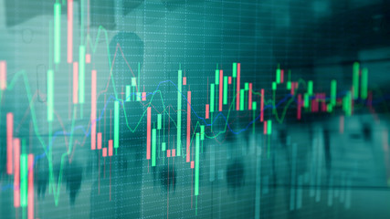 Stock market quotes graph. Double exposure business woman and stock market or forex graph suitable...
