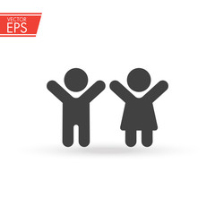 Happy girl and boy icon. Family child symbol. Baby care emblem. Kids flat iillustration. Family icon in simple figures. two children. The sign of unity, mutual understanding and love in the family.