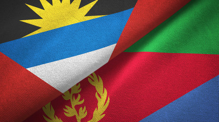 Antigua and Barbuda and Eritrea two flags textile cloth, fabric texture