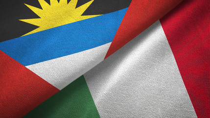 Antigua and Barbuda and Italy two flags textile cloth, fabric texture