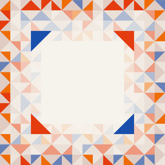 Square frame in red and blue colors, abstract geometric background pattern