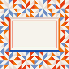 Square frame in red and blue colors, abstract geometric background pattern