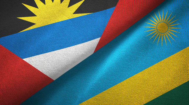 Antigua and Barbuda and Rwanda two flags textile cloth, fabric texture