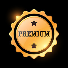 Premium quality gold label. Luxury product sticker. Blank round polished gold metal badge. Exclusive Offer Golden Medal. Glossy sale promotion template.