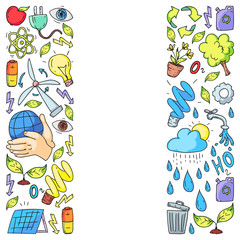 Vector logo, design and badge in trendy drawing style - zero waste concept, recycle and reuse, reduce - ecological lifestyle and sustainable developments icons.