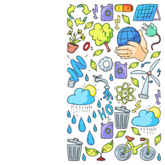 Vector logo, design and badge in trendy drawing style - zero waste concept, recycle and reuse, reduce - ecological lifestyle and sustainable developments icons.