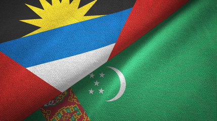 Antigua and Barbuda and Turkmenistan two flags textile cloth, fabric texture