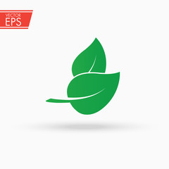Nature plant leaf icon. Green organic symbol. Ecology bio product sign. Floral enviroment vector illustration. 100 percent organic vector logo design. 100 percent natural product sticker.