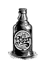 Bottle of beer with a label. Hand-drawn
