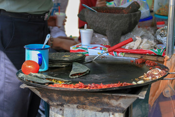 Food sold on the streets in Mexico taco and tortilla