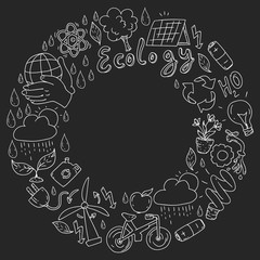 Vector logo, design and badge in trendy drawing style - zero waste concept, recycle and reuse, reduce - ecological lifestyle and sustainable developments icons.