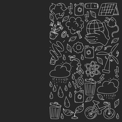 Vector logo, design and badge in trendy drawing style - zero waste concept, recycle and reuse, reduce - ecological lifestyle and sustainable developments icons.