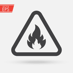 Fire Warning Dangerous flame attention icon icon. Flammable danger symbol, filled flat sign, solid pictogram, isolated on white. Exclamation mark triangle symbol, logo. Attracting security first sign.