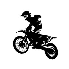 Motocross race, rider on motorbike, isolated vector silhouette