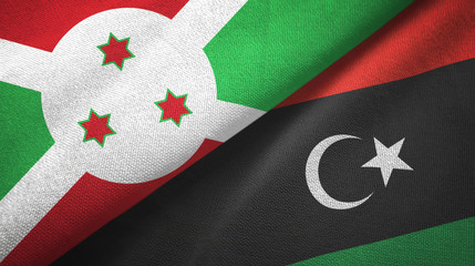 Burundi and Libya two flags textile cloth, fabric texture