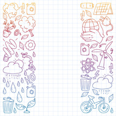 Vector logo, design and badge in trendy drawing style - zero waste concept, recycle and reuse, reduce - ecological lifestyle and sustainable developments icons. gradient