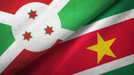 Burundi and Suriname two flags textile cloth, fabric texture