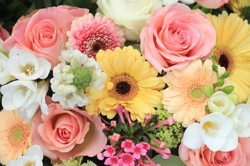Yellow and pink wedding flowers