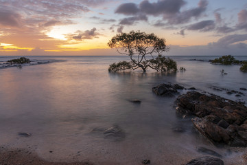 Fototapeta na wymiar long exposure sunset at rocky beach