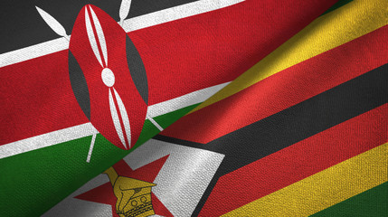 Kenya and Zimbabwe two flags textile cloth, fabric texture