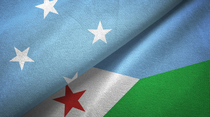 Micronesia and Djibouti two flags textile cloth, fabric texture