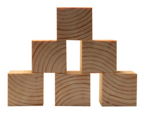 wooden block pyramid, for text. Concept of business hierarchy and business strategy. isolated white background
