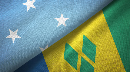 Micronesia and Saint Vincent and the Grenadines two flags textile cloth