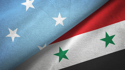 Micronesia and Syria two flags textile cloth, fabric texture