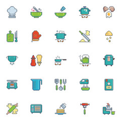 Pixel art icon kitchen utensil vector set.  Cooking and kitchen sign for web, mobile design and 8 bit games..