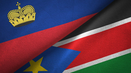 Liechtenstein and South Sudan two flags textile cloth, fabric texture