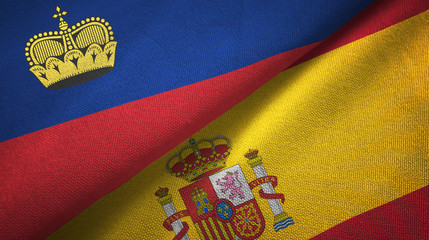 Liechtenstein and Spain two flags textile cloth, fabric texture