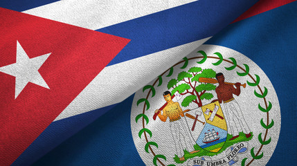 Cuba and Belize two flags textile cloth, fabric texture 