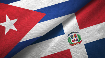 Cuba and Dominican Republic two flags textile cloth, fabric texture