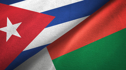 Cuba and Madagascar two flags textile cloth, fabric texture