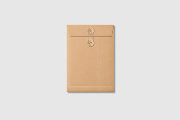 Kraft Paper A5/C5 size String and Washer Envelope Mockup on light grey background. High resolution.