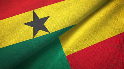Ghana and Benin two flags textile cloth, fabric texture 