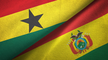 Fototapeta premium Ghana and Bolivia two flags textile cloth, fabric texture 