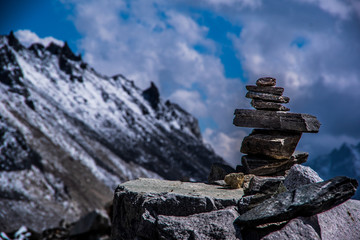 Close up view of stones mark. Sagarmatha (Everest) National Park, Nepal.